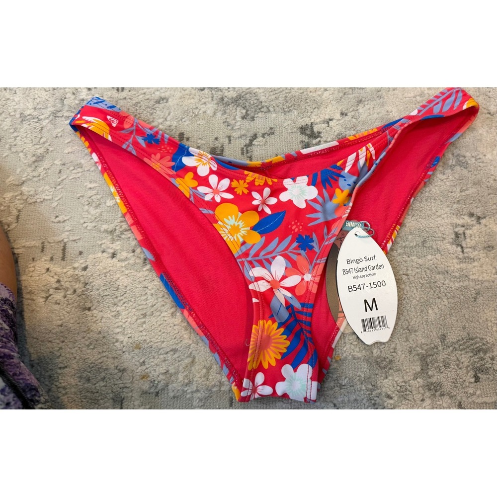 Bingo Surf Island Garden High Leg Bikini Bottom Red Floral B547-1500 Womens M